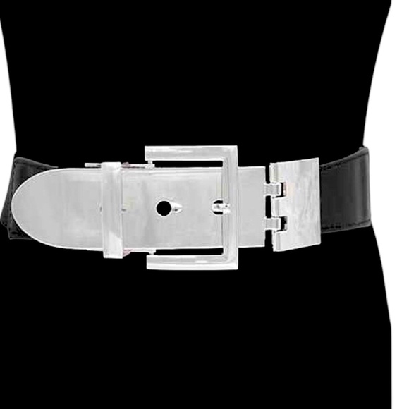 Black & Silver Wide Elastic Statement Belt - Picture 1 of 2